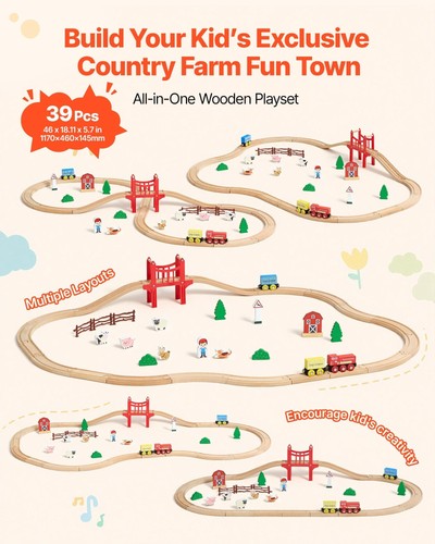 Wooden train set 39pcs wood - train, 39pcs,