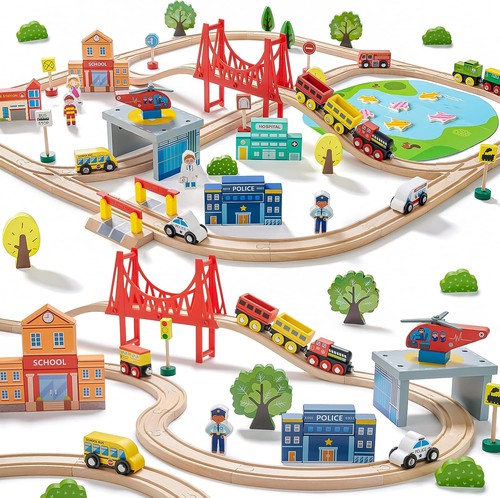 110pcs wooden train - wooden, set