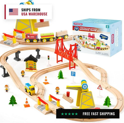60pcs wooden train set toy - 60pcs,