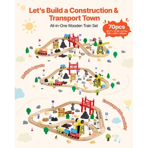 70pcs wooden train - 70pcs, set,