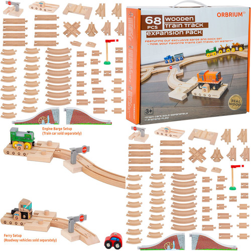68pc wooden train tracks lot - 68pc,