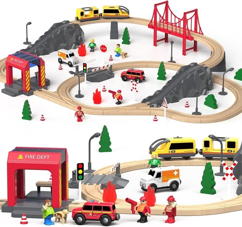 72pc wooden train tracks lot - 72pc,