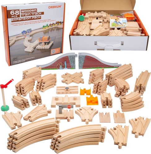 Wooden train tracks 68pc - wooden,