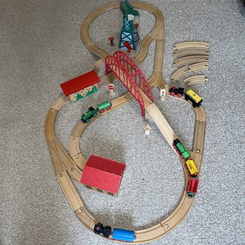 Wooden train set with - train, track