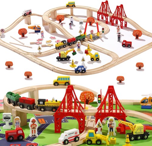 117pcs wooden train tracks lot - wooden,