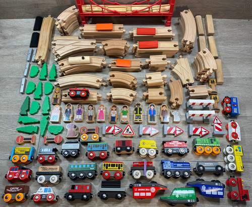 Huge wood train set - huge, bridge