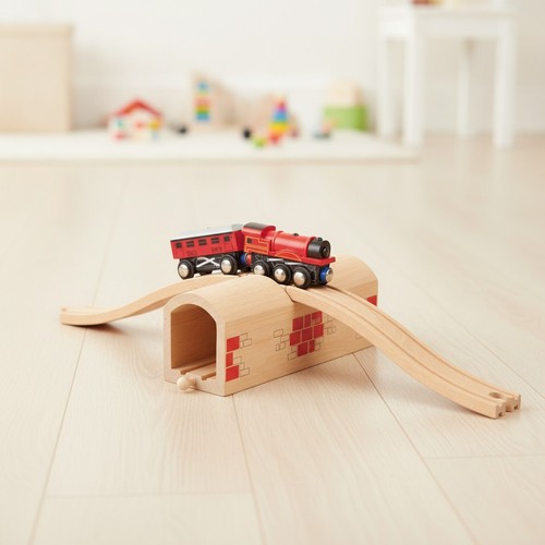 Wooden train track tunnel - train,